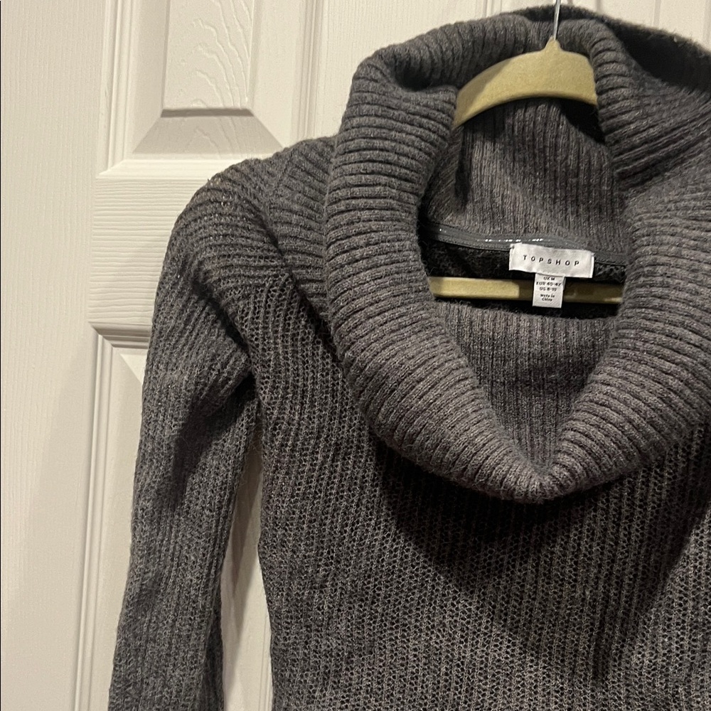 Topshop brand Charcoal Cowl Neck crop Sweater - Picture 3 of 9